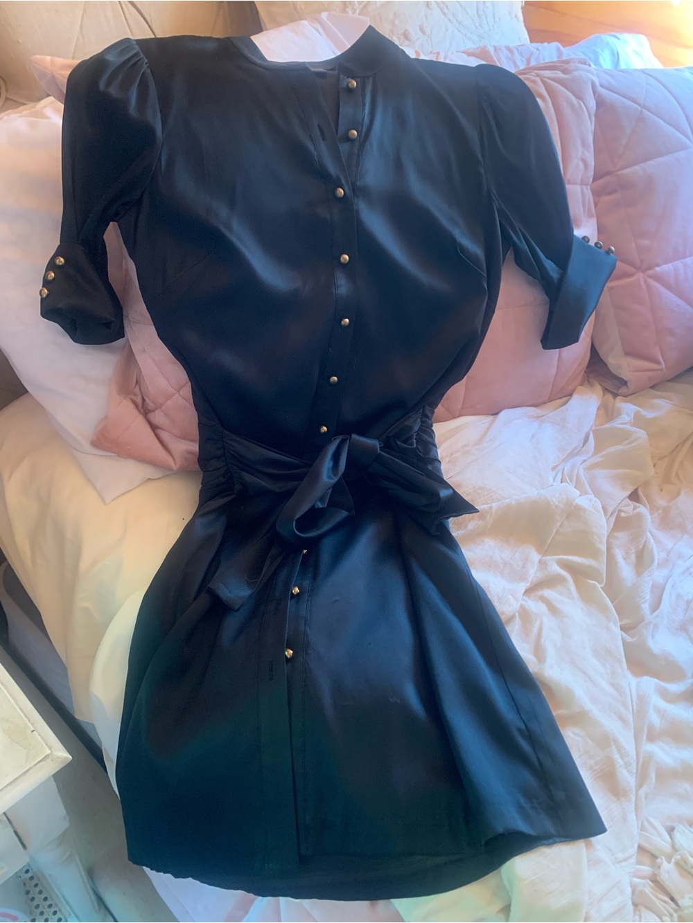 Silk Button-Front Tie-Waist Dress Y2K